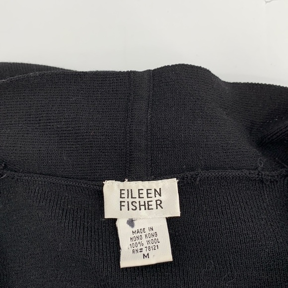 Eileen Fisher wool cardigan sweater black long tunic side slit Medium M - Picture 4 of 4